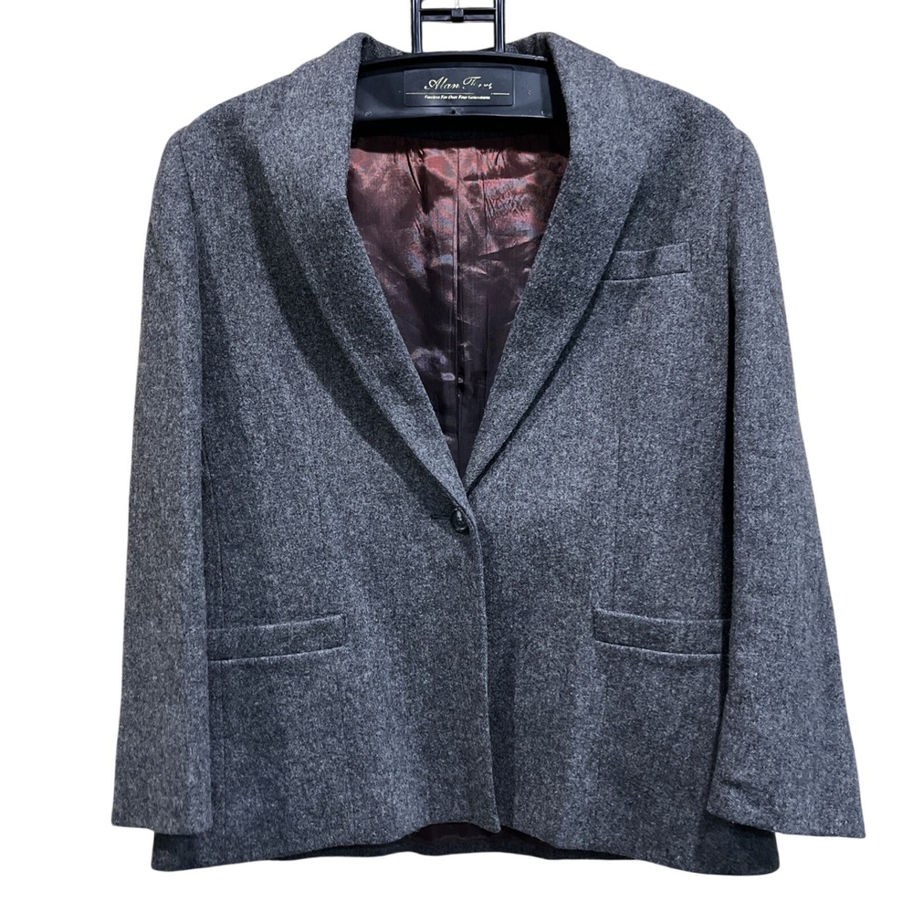 Vintage Oleg Cassini Blazer Womens M Grey Wool Single Button Tailored Structured